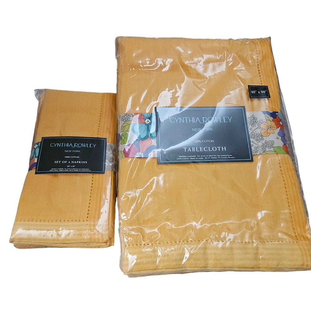 Cynthia Rowley Tablecloth and Napkins Set 60x90 Oblong Summer Spring Yellow New